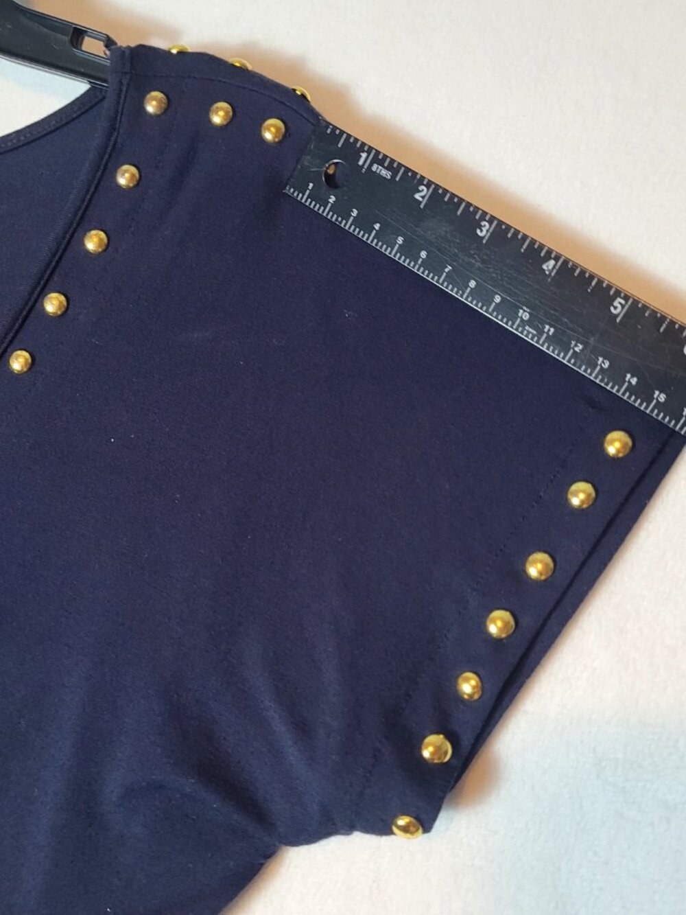 Carmen Marc Valvo Medium Navy Rayon Spandex Studded Top - Picture 8 of 14